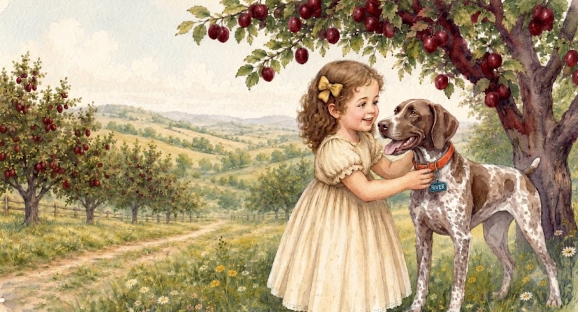 Lena and her dog under the plum tree